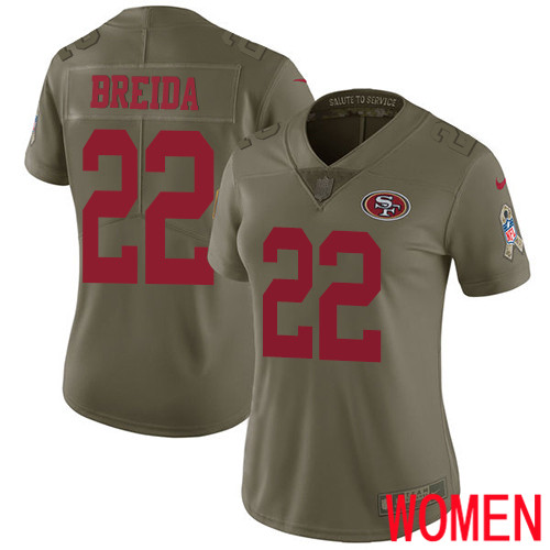 San Francisco 49ers Limited Olive Women Matt Breida NFL Jersey #22 2017 Salute to Service